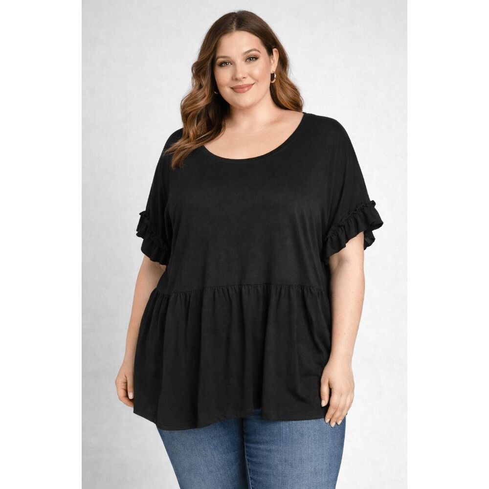 Floral Blooming Women's Black Short Sleeve Top XXL
